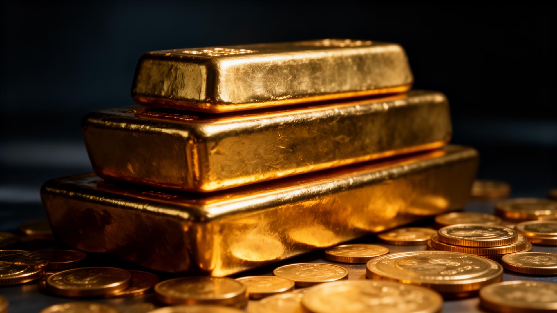Gold bars and coins